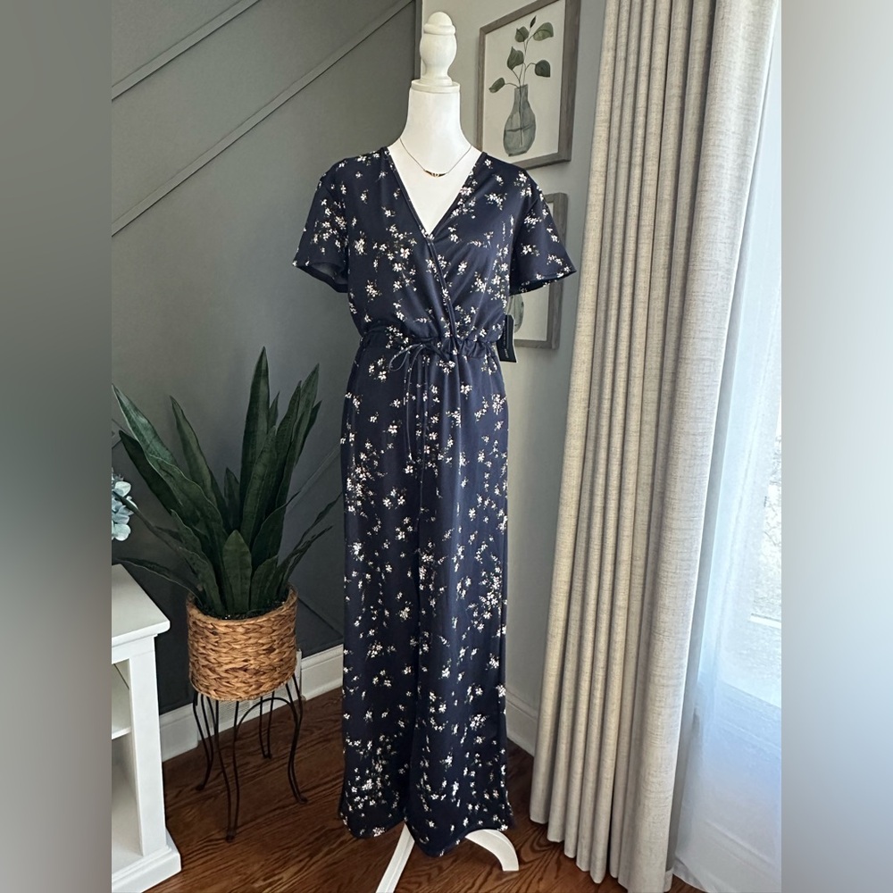 Melrose and Market Navy Floral Maxi Romper